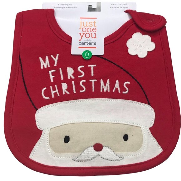 Just One You By Carters Red "My First Christmas" Baby Teething Bib New - Picture 1 of 10